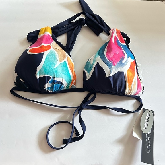 NWT La Blanca Petals in Bloom Reversible Halter Bikini Top - Indigo Size 12 - Picture 3 of 5